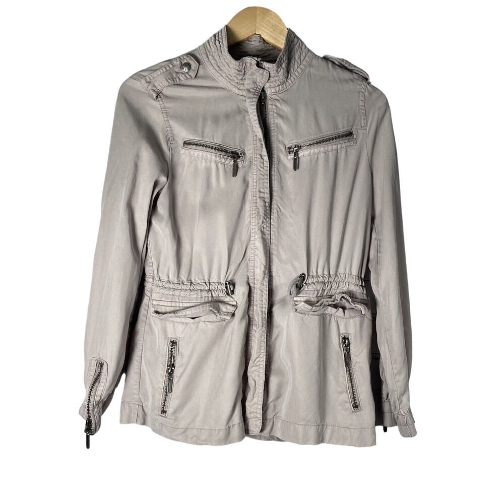 Max Jeans Utility Jacket Women Sz XS Tencel Military Army Zipper Pockets Cargo